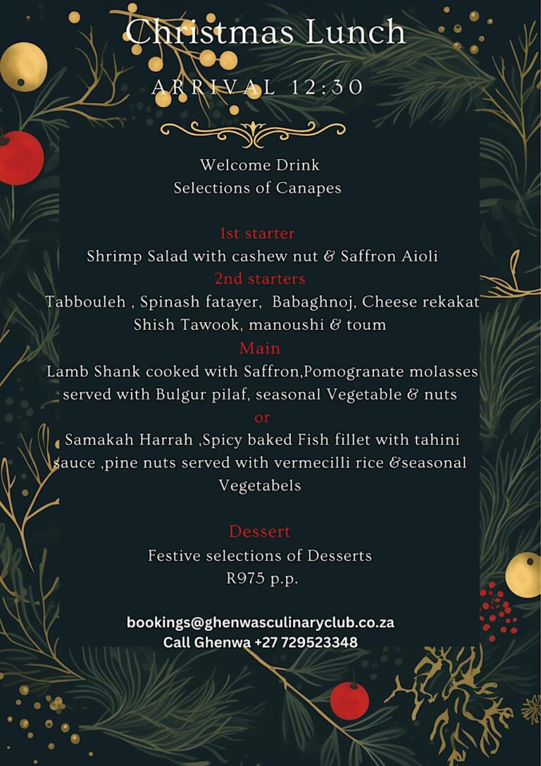 Ghenwas Culinary Club - Christmas Lunch menu 2025